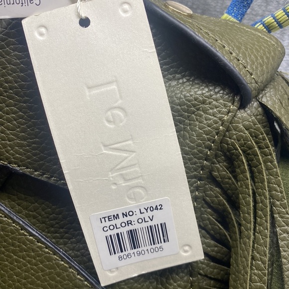 NWT Olive Green Vegan Leather Le Miel Fringe Biker Jacket Crossbody | Backpack - Picture 5 of 5